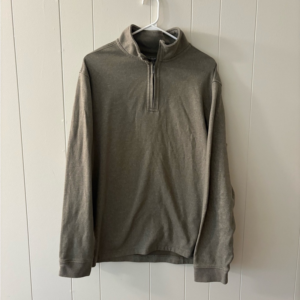 Van Heusen Green Zip Up Sweater Mens Large Top fall neutral